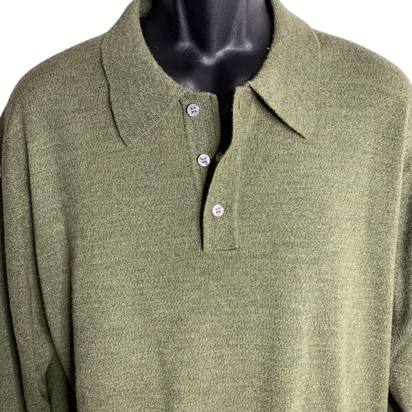 Jos A Bank Merino Wool Polo Sweater XL Green Knit Collar Buttons Long Sleeves - Picture 2 of 7